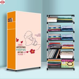 6 Shelf Foldable Collapsible Wardrobe Storage Organizer Almirah Cloth Rack PVC Collapsible Wardrobe-image-69
