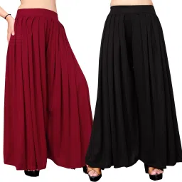 Pack of 2 Women Flared Red, Black Lycra Blend Trousers-image-94