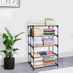 Strong Metal Pipe 5 tier Open Collapsible Rack PVC Collapsible Wardrobe-image-37