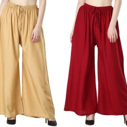 Pack of 2 Women Relaxed Gold, Maroon Viscose Rayon Trousers-image-54