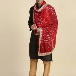 Silk Blend Polka Print Maroon Men Dupatta-image-12