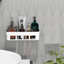 Bathroom Storage Rack Shelf With Self Adhesive Sticker Plastic Wall Shelf-image-73