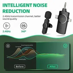 TOTAL 3 IN 1 Wireless Clip Mic for Smartphone,Video Recording YouTube Live Stream Camera Microphone image 2