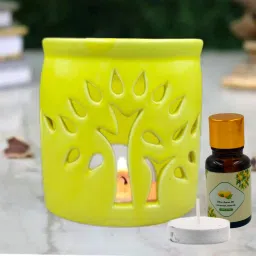 TreeCut Shape Ceramic Yellow Diffuser With 10ml Citrus Fragrance Diffuser Set, Aroma Oil-image-53