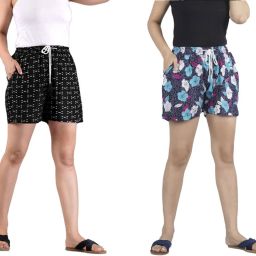 Pack of 2 Printed Women Black, Blue Hotpants-image-104