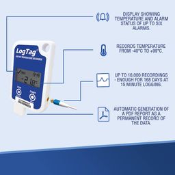 LogTag UTRED-16, Kit Includes: Data Logger, ST100K-15 Ext Probe, Buffer Bottle, Wall Mount Bracket & NIST Traceable Calibration Certificate, Blue/White image 3