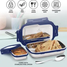 Food Grade Rust Proof Blaze Tiffin Box 900ml + Inner Container 200ml Navy Blue 2 Containers Lunch Box-11