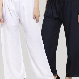 Pack of 2 Women Regular Fit Dark Blue, White Viscose Rayon Trousers-image-7