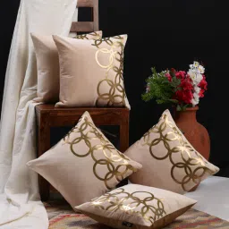 hosta homes Cream Geometric Velvet 16 x 16 Inches Cushion Covers (Set of 5)-picture-18
