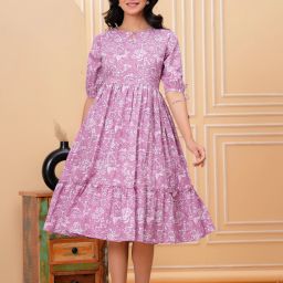 Women Fit and Flare Purple Below Knee Dress-image-49
