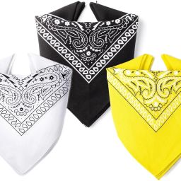 Run India Unisex double-Sided Print Paisley Retro Head Wrap Necktie Face Cover ["Black","White","Yellow"] Handkerchief-image-24