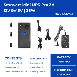 STARWATT Mini UPS Pro 3 Output with 12V 3A Adapter, 6-8 Hrs Backup Power Backup for Router image 3