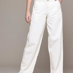 Women Straight Fit Mid Rise White Jeans-image-48