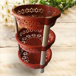 3 Layer Multipurpose Basket Stand Rack red Plastic Fruit & Vegetable Basket-image-70