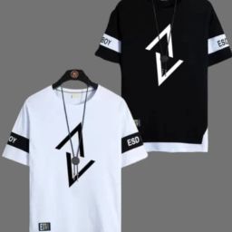 Pack of 2 Men Printed Round Neck Polyester White, Black T-Shirt-image-94