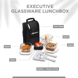 oliveware Executive Lunchbox | Set of 3 containers | BPA Free Lid | 320ml each 3 Containers Lunch Box image 3