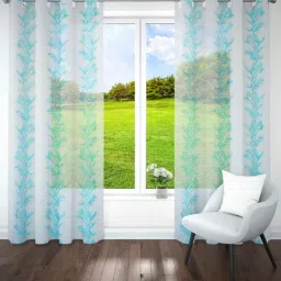 parda online Blue Polyster Floral 9ft Sheer Eyelet Window/Door (1 Pc)-picture-2