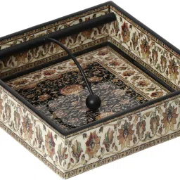 Handmade Decorative Tissue Holder For Table 19x19cm | Paper Napkin Holders for Dining table | Napkins Stand | Fancy Tissue Paper Holder for Office or Car (Jamawaar) Vehicle Tissue Dispenser-36
