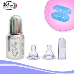 Stainless Steel Feeding Bottle 304Grade SS with 2 Extra Niple & 1 Finger Brush- 304 Grade Stainless Steel Feeding Bottle-image-7