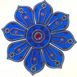 Royal Blue Floral Design with Gem Embellishments Rangoli Stencil-image-95