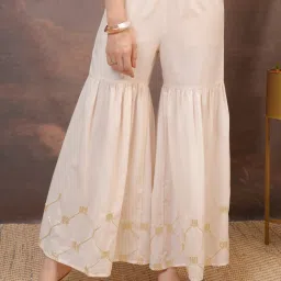Women Regular Fit Beige Cotton Blend Trousers-image-47