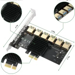 microware PCIe Converter Riser Card PCI-E 1 To 6 External 16X Slot USB 3.0 for BT Mining GDDR6X 1 GB NVIDIA Chipset 64 bit 1 MHz Graphics Card image 2