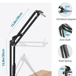 souvenir Microphone Stand, Professional Mic Stand with Dual Layered Mic Pop Filter Heavy Duty Microphone Suspension Boom Scissor Arm Stand and Windscreen Mask Shield for Recordings, Broadcasting, Streaming, Singing Music Stand Microphone Stand Heavy Duty Condenser Mic Stand image 2