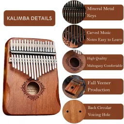syga Kalimba-Retro-17Tone-WithCase Thumb Piano Kalimba 17-Tone Keys Finger Musical Instrument Retro with Case Peach Analog Portable Keyboard image 3