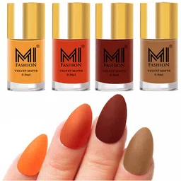 MI FASHION Set of Velvet Matte Nail Polish 9.9 ml Each -Saffron Orange 01 - Orange 16 - Cherry Red 17 - Dark Nude 27-image-97