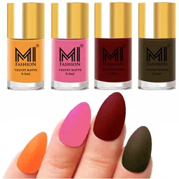 MI FASHION Set of Velvet Matte Nail Polish 9.9 ml Each -Saffron Orange 01 - Baby Pink 07 - Red 08 - Olive Brown 15-image-91