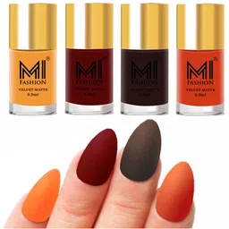 MI FASHION Set of Velvet Matte Nail Polish 9.9 ml Each -Saffron Orange 01 - Red 08 - Dark Brown 09 - Orange 16-image-31