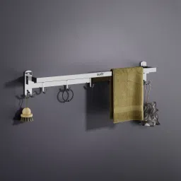 Durable Stainless Steel Foldable Towel Stand with Hooks Stainless Steel Wall Shelf-image-63