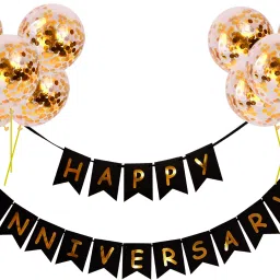 Solid Happy Anniversary Balloons Decoration Kit 11 Pcs, 1 set of Black "Happy Anniversary" Banner Bunting and 10pcs Confetti Balloon Set for Husband Kids Boys Balloons Decorations Items Combo with Banner bunting, Confetti Balloons (Multicolor, Pack of 11)-image-95