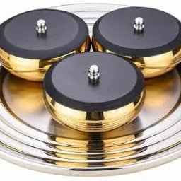 FNS Orbit Steel Gold Serving Set -3 Bowls with Lid and Round Tray Bowl, Tray Serving Set-9
