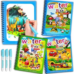 3 Pack Reusable Magic Water Book for Kids Paint Colouring Drawing Pen Books-10