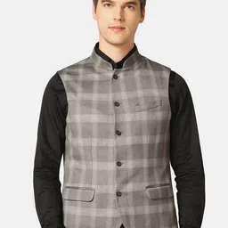 Blackberrys Slim-Fit Checked Reversible Bandhgala Nehru Jacket-35