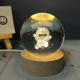 Doraemon Crystal Ball LED Wooden Base Creative Engraved Crystal Ball Night Lamp Night Lamp-image-99