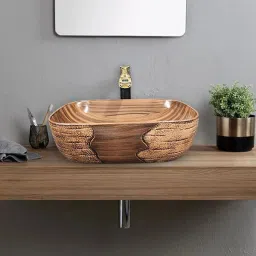 Premium Designer Ceramic Wash Basin(102) with Waste Pipe & Coupling Set (18*13*5)(Wooden-002) Table Top Basin-picture-14