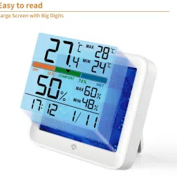 real instruments Hygrometer Indoor Thermometer Digital Temperature & Humidity Meter Room Climate Indicator With Calibration Touchable Night Light, Comfort Display Max/min Data All-in-One Digital Moisture Measurer image 4