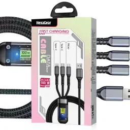 HexaGear 3-in-1 Cable 6 A 1 m METAL BRAIDED NextGen 100W 6A Turbo Cable, 3-in-1 Type C Micro Lightning, Fast Sync & Charge-image-51