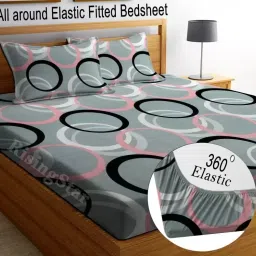 250 TC Cotton Double Printed Fitted (Elastic) Bedsheet-image-72