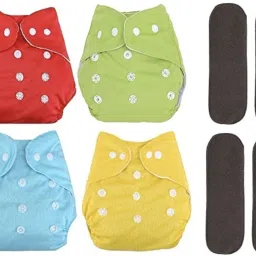 Large Cloth Button Diaper Combo - 4 diaper with black insert-image-1
