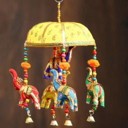 Multicolor Metal Handcrafted Decorative Elephant Hanging Bell by eCraftIndia-picture-23