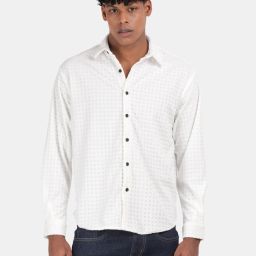 Men Slim Fit Self Design Spread Collar Casual Shirt-image-1