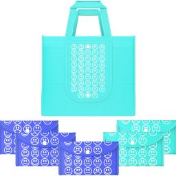 Pack of 6 Smile Foldable Grocery/Shopping Bags For Women | Blue & Dark Blue Pack of 6 Grocery Bags-image-41
