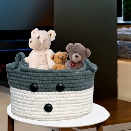 Jute Jute backet , basket cute bunny face , white & grey , 20*10 cm Storage Basket-image-75