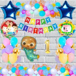 Colorful Cocomelon 1st Birthday Decoration Kit – Star Foil Balloons with Banner-image-82