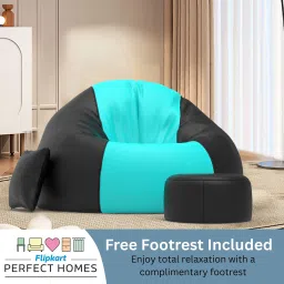 flipkart perfect homes XXXL FluffCloud Sofa With Free Cushion and Puffy , Teal::Black Teardrop Bean Bag With Bean Filling image 3