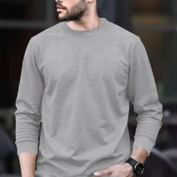 Men Solid Round Neck Cotton Blend Grey T-Shirt-image-60