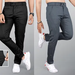 indiclub Men Regular Fit Multicolor Lycra Blend Trousers-picture-14